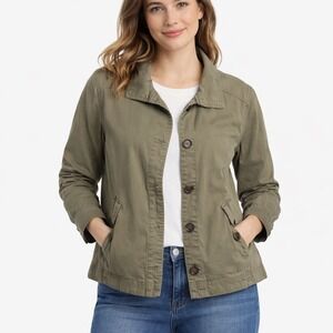 Caslon Womens Olive Green Cotton Blend Utility Jacket Button Front Size S